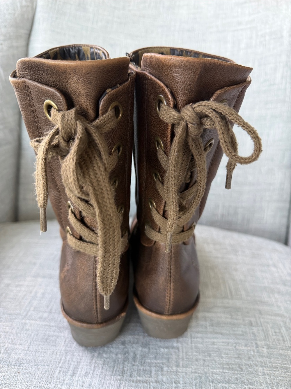 Fly London Yada Brown Leather Tie Back Wedge Calf Boots Women's EU 39 US 8/8.5 - Picture 5 of 11